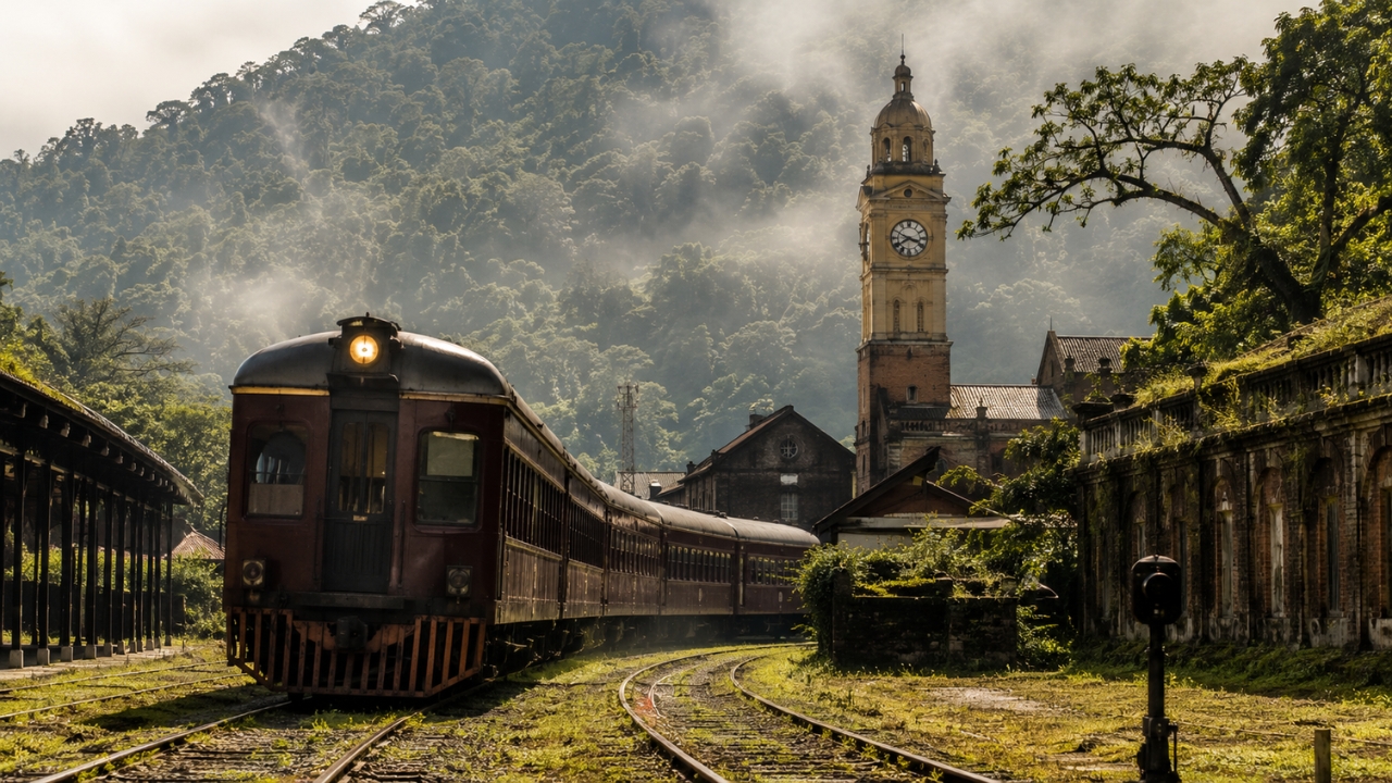 Trem turístico percorre 48 km pela Serra do Mar em São Paulo e leva passageiros até uma vila ferroviária inglesa do século XIX, onde casas antigas, neblina constante e trilhos preservados revelam como a ferrovia Santos-Jundiaí ajudou a mover o café paulista até o Porto de Santos