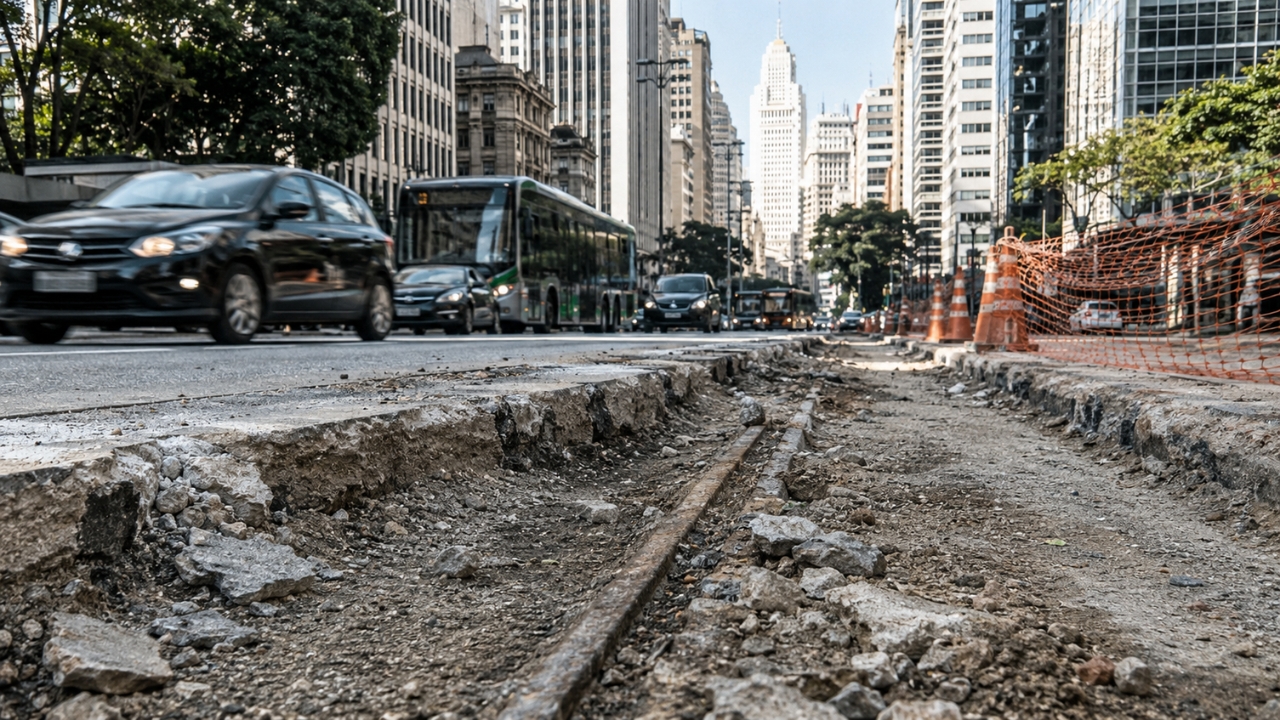 Operários abriram o chão em uma obra no centro de São Paulo e encontraram trilhos de bonde enterrados sob o concreto, revelando uma cidade esquecida desde a época em que a capital ainda dependia do transporte sobre trilhos
