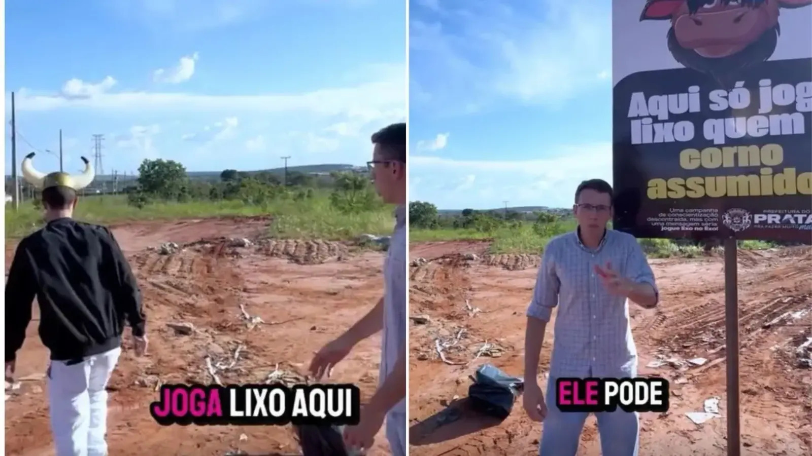Prefeito coloca placa com a frase “Só joga lixo quem é corno assumido” e viraliza nas redes ao usar humor para conscientizar moradores.