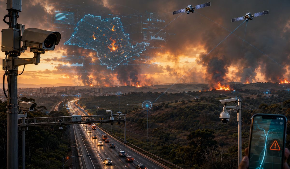 Defesa Civil de SP usa IA, satélites, câmeras e Waze para monitorar incêndios e reforçar a Operação SP Sem Fogo no El Niño. (Imagem: Ilustrativa)