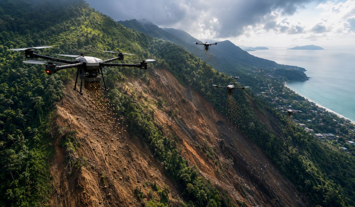 Drones lançam 134 milhões de sementes em encostas de São Sebastião e ajudam a recuperar áreas atingidas por deslizamentos. (Imagem: Ilustrativa)