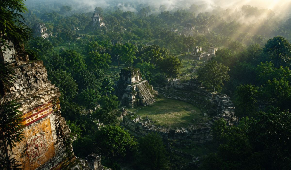 Sítio maia El Jefeciño revela 80 construções, mural colorido e estruturas monumentais sob a selva mexicana. (Imagem: Ilustrativa)