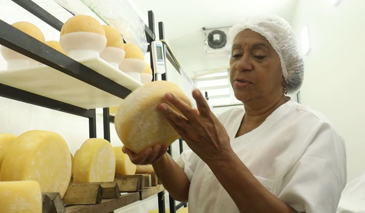 Maria Elisa avalia queijos em maturação (Imagem: Reprodução)
