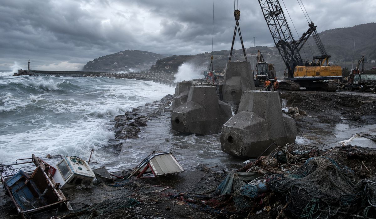 Turquia instala 5 mil blocos de concreto no porto de Faroz para proteger pescadores de ondas gigantes no Mar Negro após barcos afundarem. (Imagem: Ilustrativa)