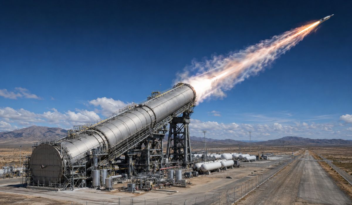 Startup Longshot Space quer usar um canhão espacial de 10 km para lançar cargas à órbita baixa da Terra a Mach 23. (Imagem: Ilustrativa)