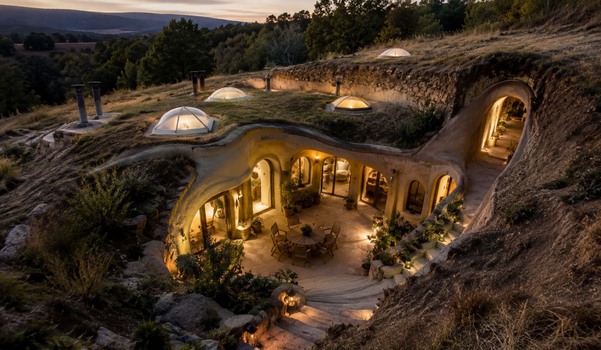 Casal cria casas subterrâneas na Califórnia após 20 anos de escavações, com túneis, domos e pátios iluminados por luz natural. (Imagem: Ilustrativa)