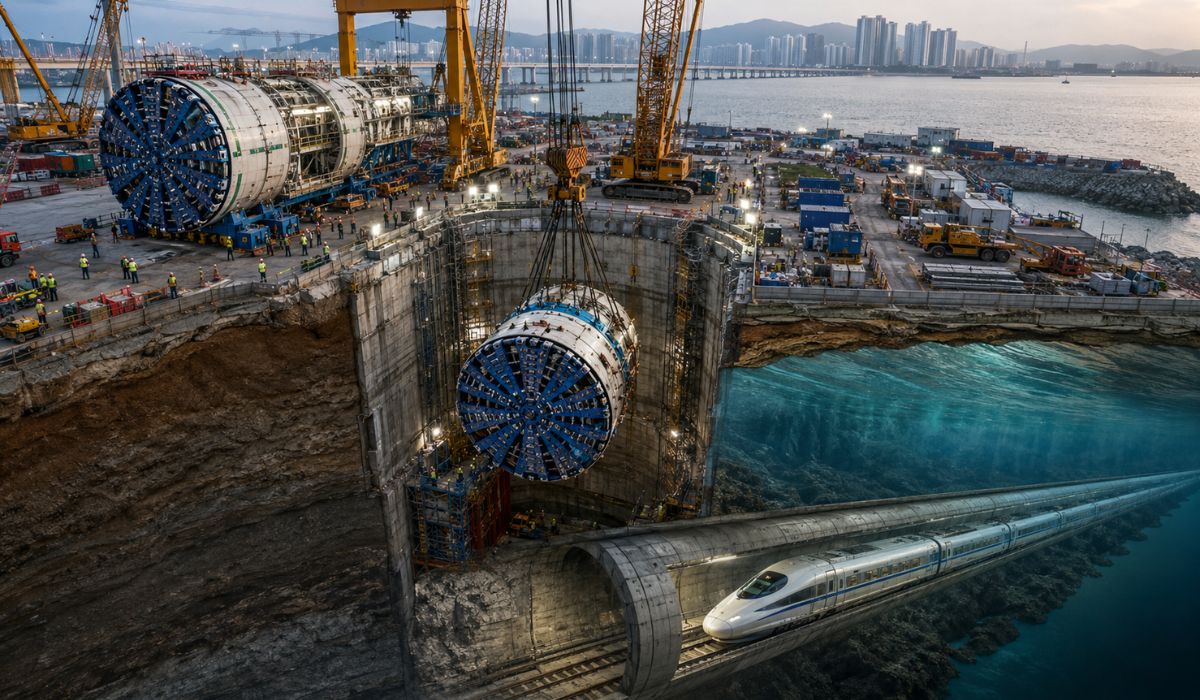 Índia monta tuneladoras gigantes para cavar túnel submarino do trem-bala Mumbai–Ahmedabad, com 7 km sob Thane Creek. (Imagem: Ilustrativa)