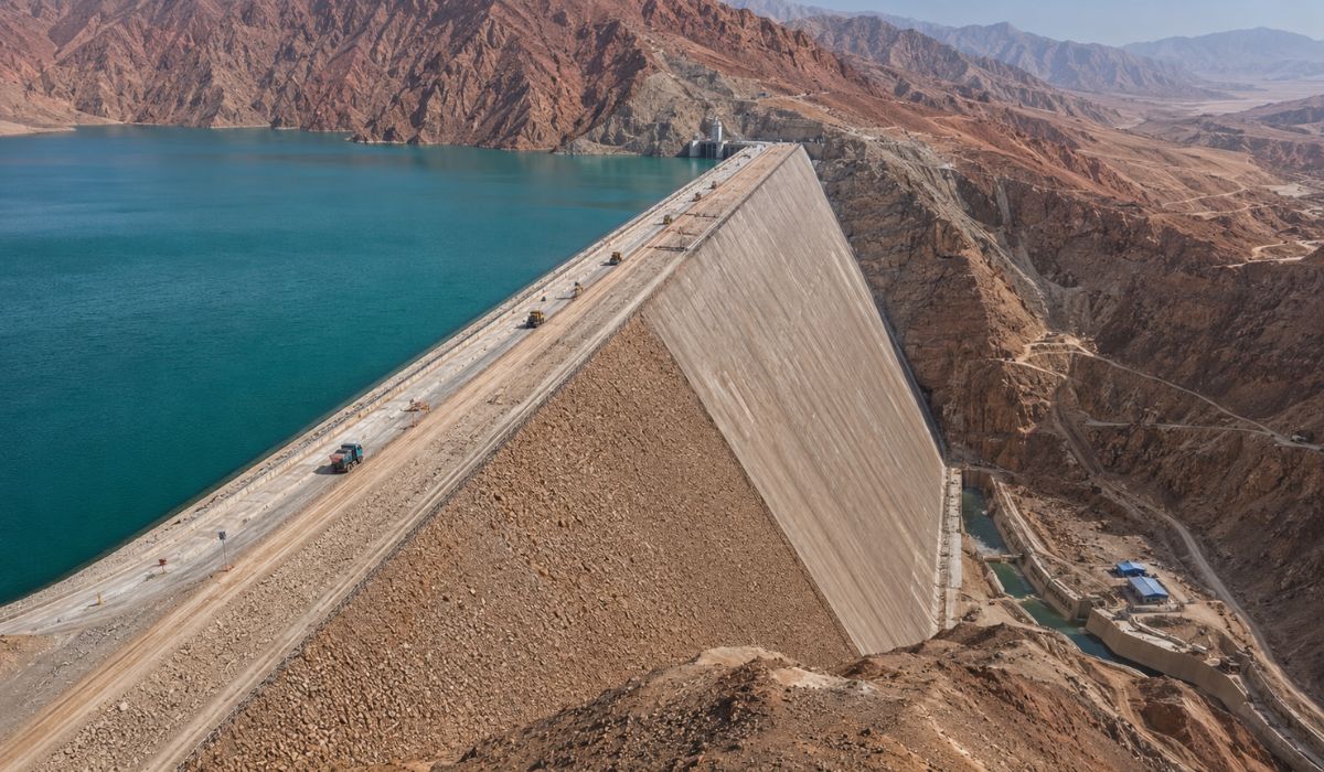 China avança com barragem de 247 m em Xinjiang, usando IA, gêmeo digital e máquinas sem operador em obra hídrica bilionária. (Imagem: Ilustrativa)
