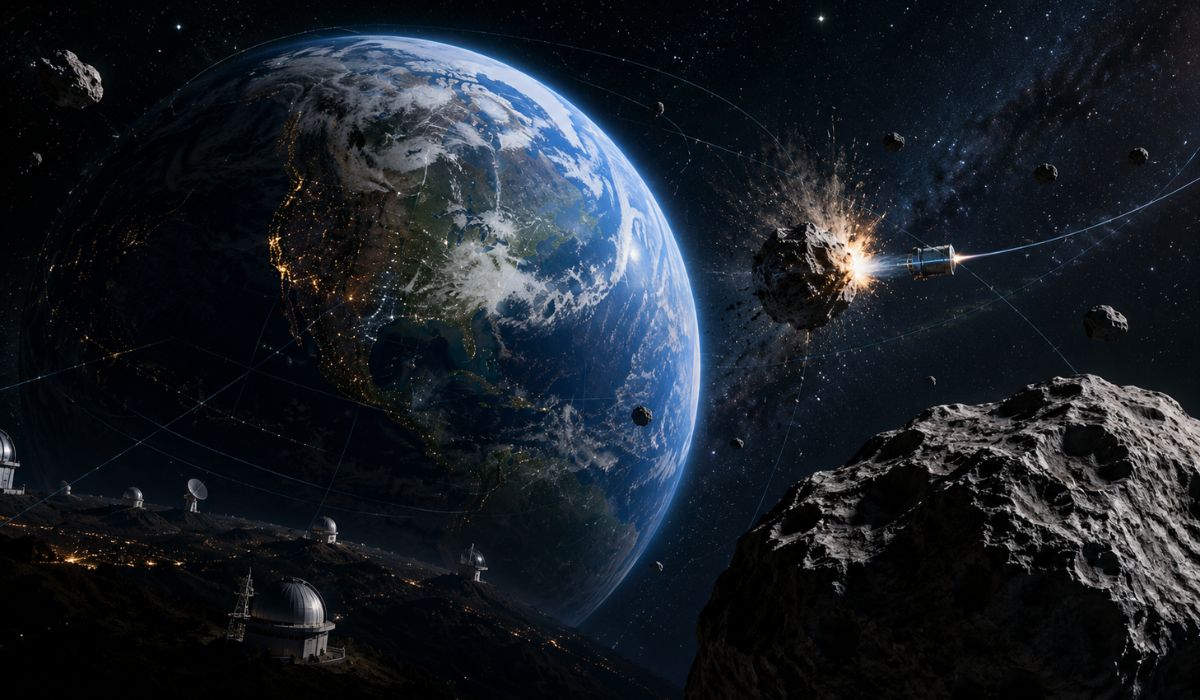 Entenda como a NASA usa dados abertos, telescópios e redes científicas para monitorar asteroides e proteger a Terra de impactos. (Imagem: Ilustrativa)