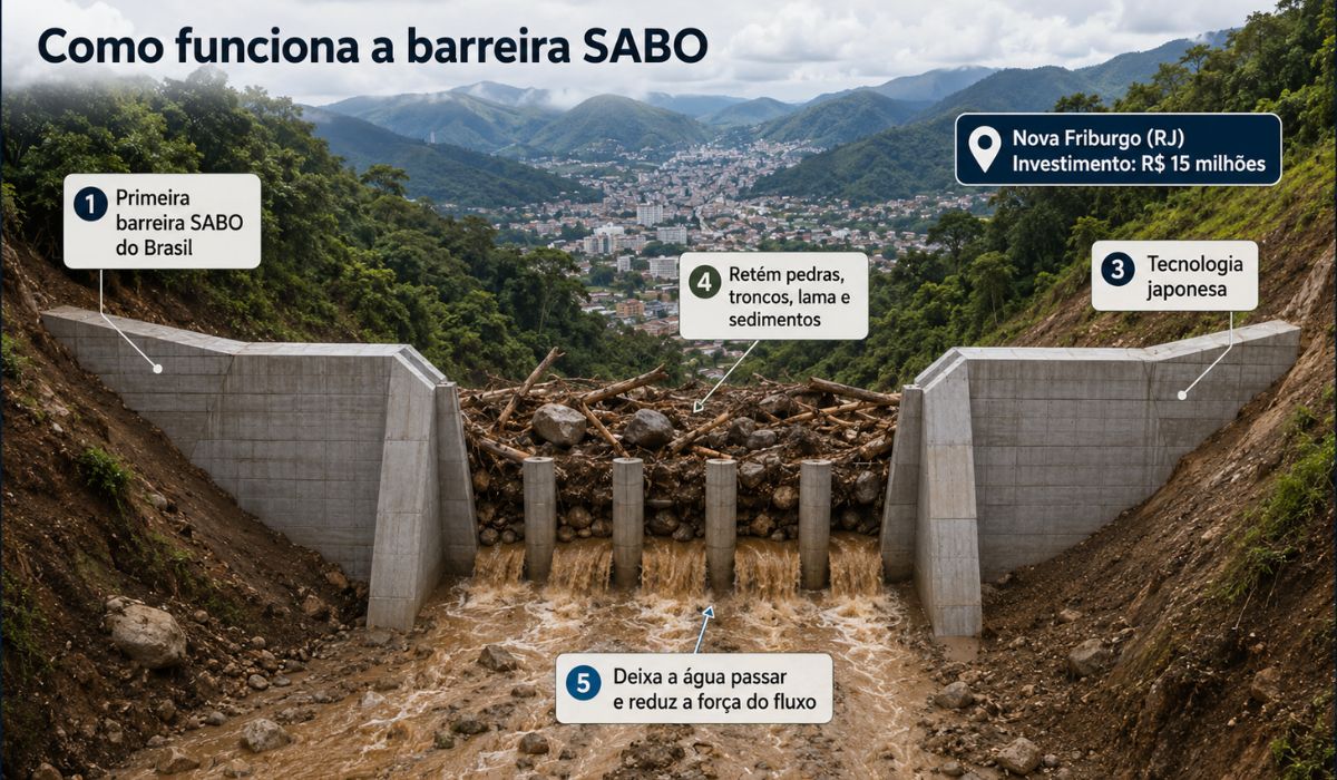 Resumo do funcionamento da barreira SABO - Imagem: Ana Alice/I.A