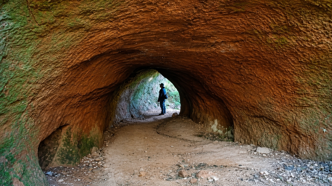 The presence of a person inside the paleoburrow shows the impressive dimension of these prehistoric tunnels, associated with giant animals like giant sloths and giant armadillos that lived in Brazil thousands of years ago.