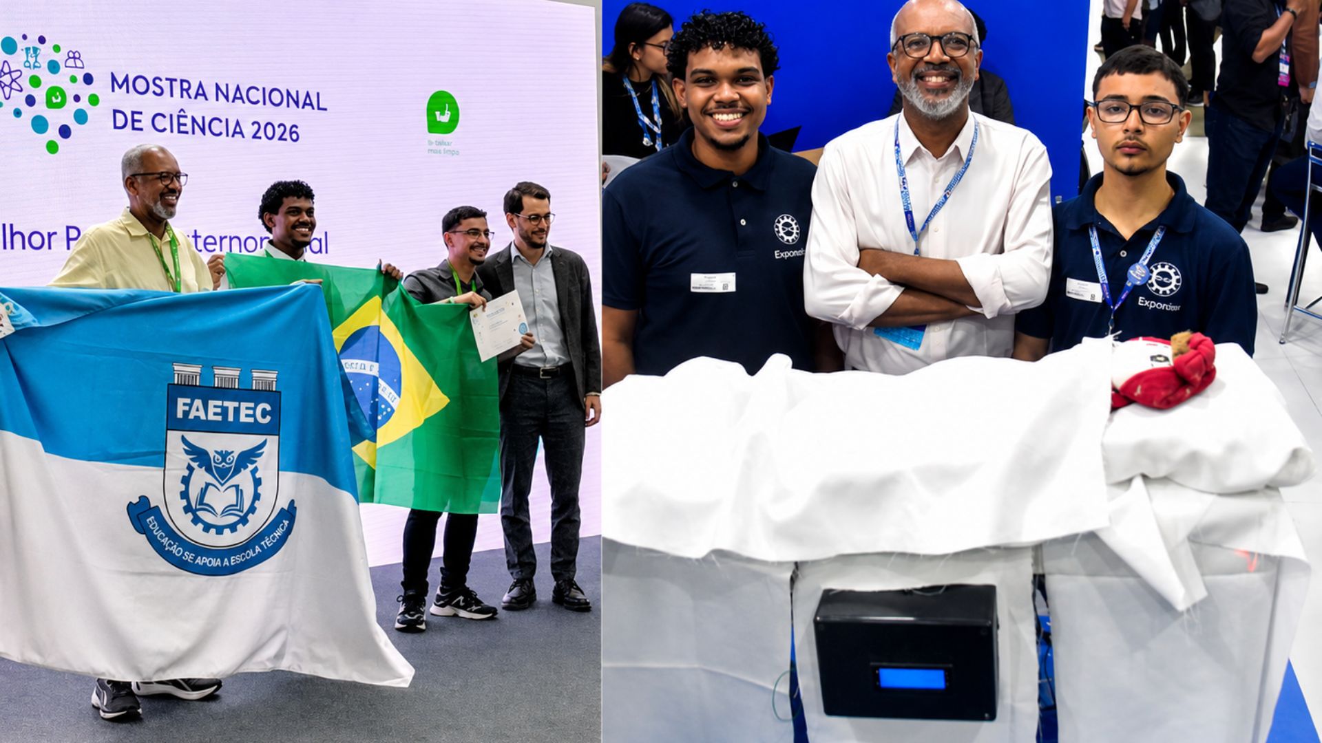 Estudantes brasileiros da Faetec criaram uma maca hospitalar por controle de voz e venceram o prêmio de melhor projeto internacional em Portugal. Fotos: Divulgação/ Faetec