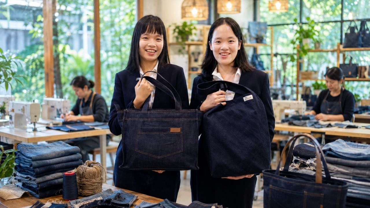 Duas irmãs adolescentes do Vietnã transformam retalhos de jeans em bolsas premium, entram no top 35 global do Prêmio Terra de US$ 100 mil e ajudam artesãos com deficiência (2)