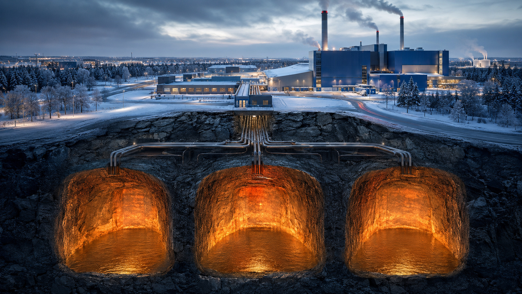 Em Vantaa, o armazenamento de energia térmica será feito com água quente guardada em três cavernas subterrâneas