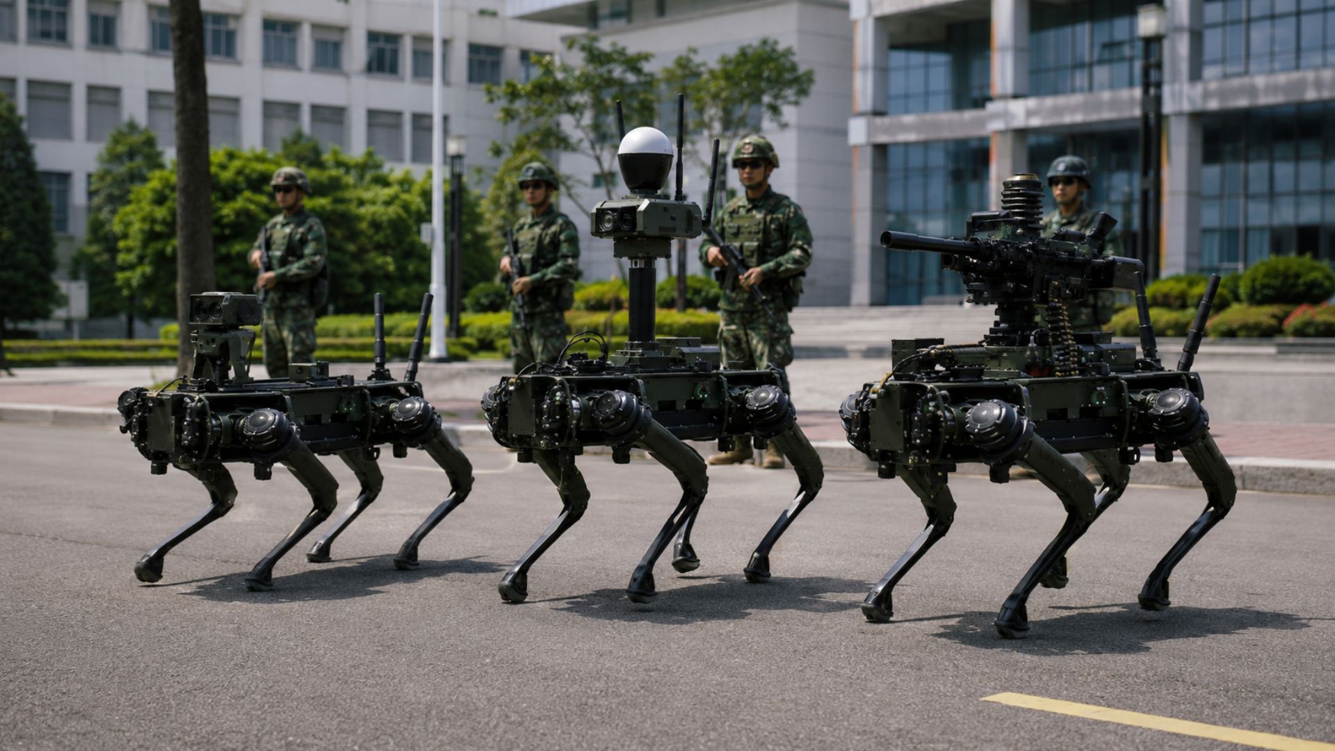 Taiwan revelou cães-robôs de guerra, um deles armado para apoio de fogo, sobre a plataforma da Ghost Robotics, de olho na China, mas ainda sem compra fechada.