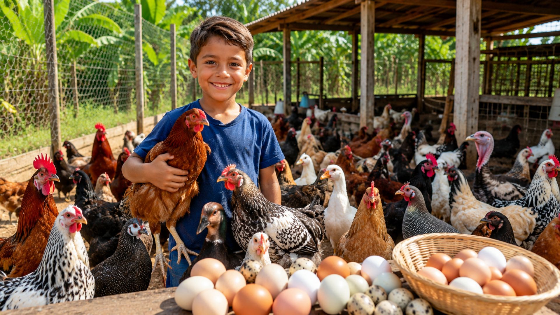 Empreendedor mirim de Piracicaba cria galinhas e vende ovos até para a diretora: 80 aves de 23 raças, projeto no Sebrae e sonho de virar agrônomo na Esalq.