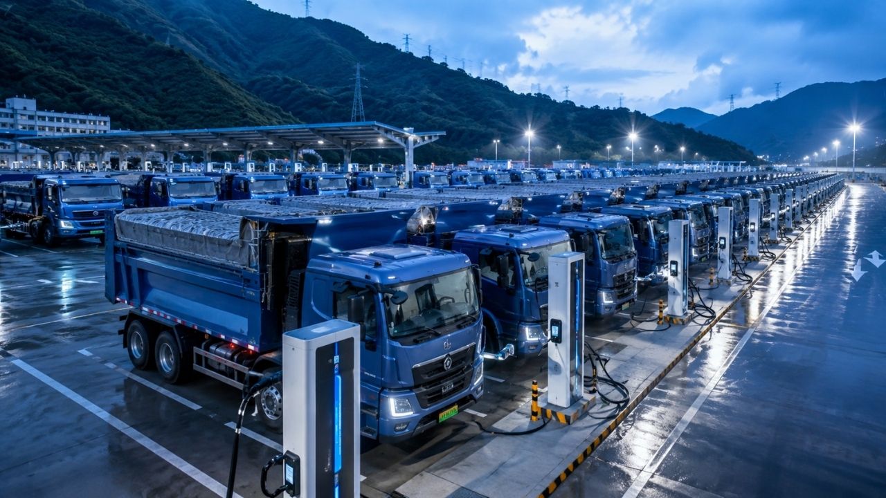 Enquanto o Brasil ainda discute infraestrutura para elétricos, China opera pátio gigante com centenas de caminhões, 216 plugues, carregadores de 1,44 MW e 300 mil kWh (5)
