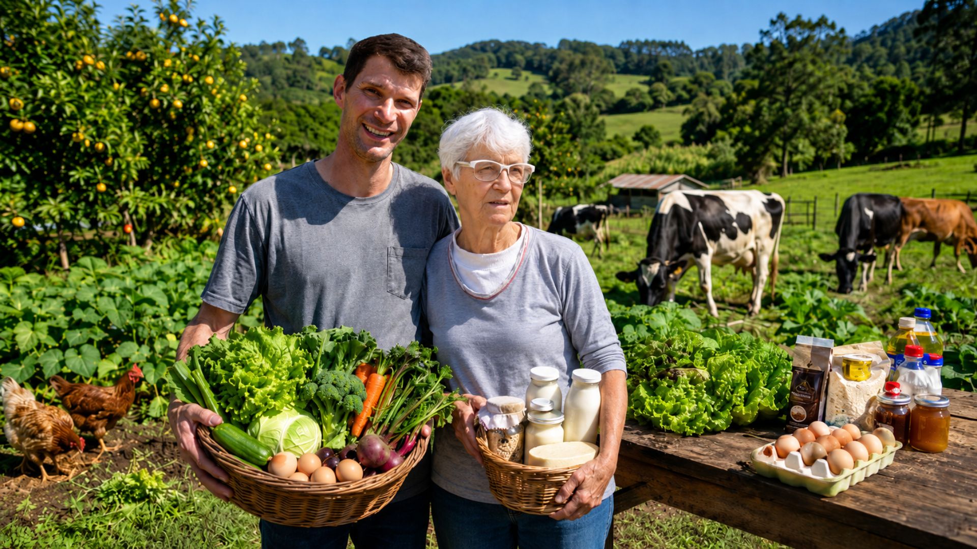 Em Casca, no Rio Grande do Sul, Ângelo produz quase tudo na propriedade da família, do leite à energia solar, e vai ao mercado só para comprar sal e café.