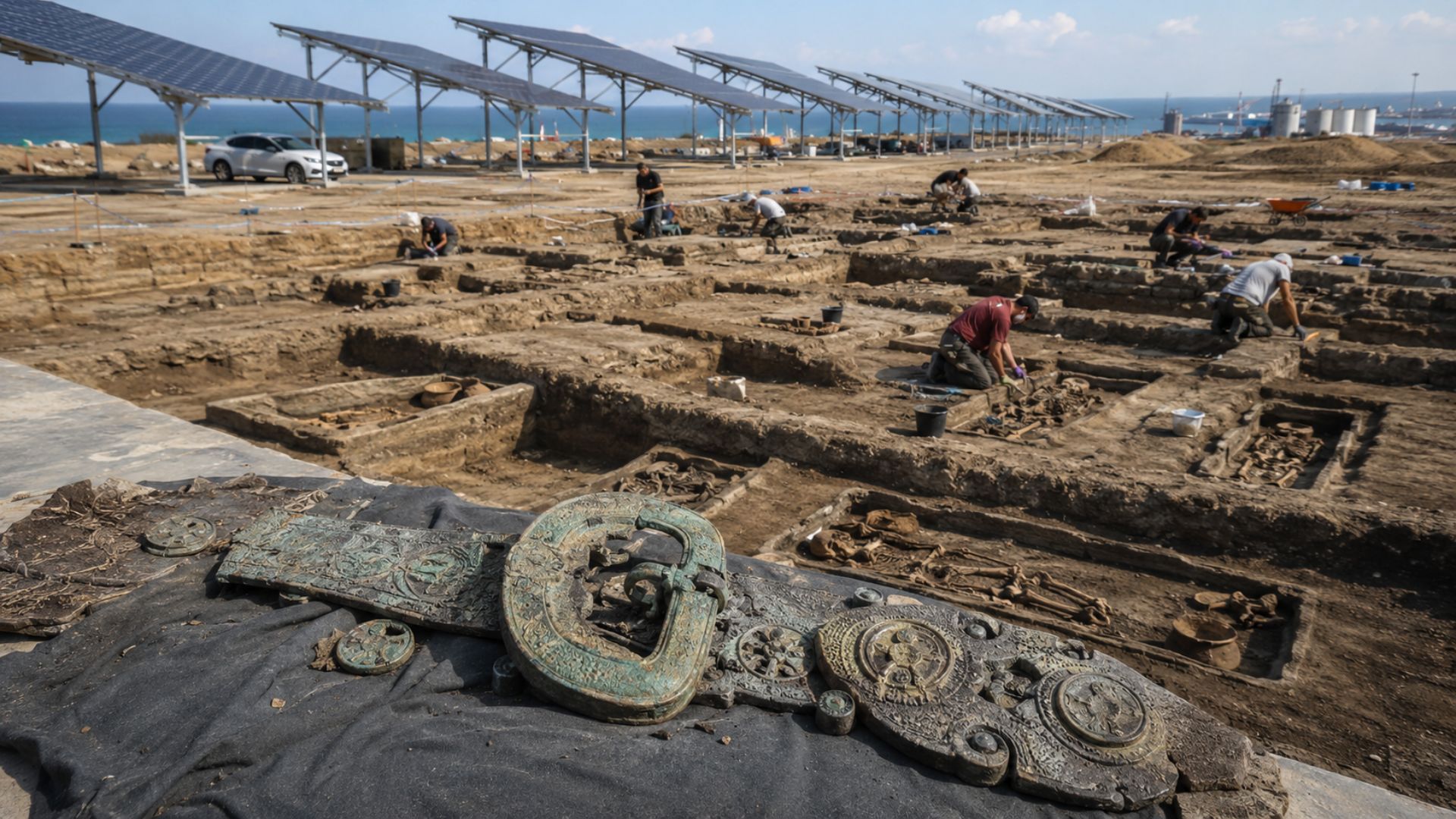 Necrópole pré-romana com cerca de 100 sepulturas dos frentanos é achada em obra de estacionamento solar fotovoltaico em Vasto na Itália.
