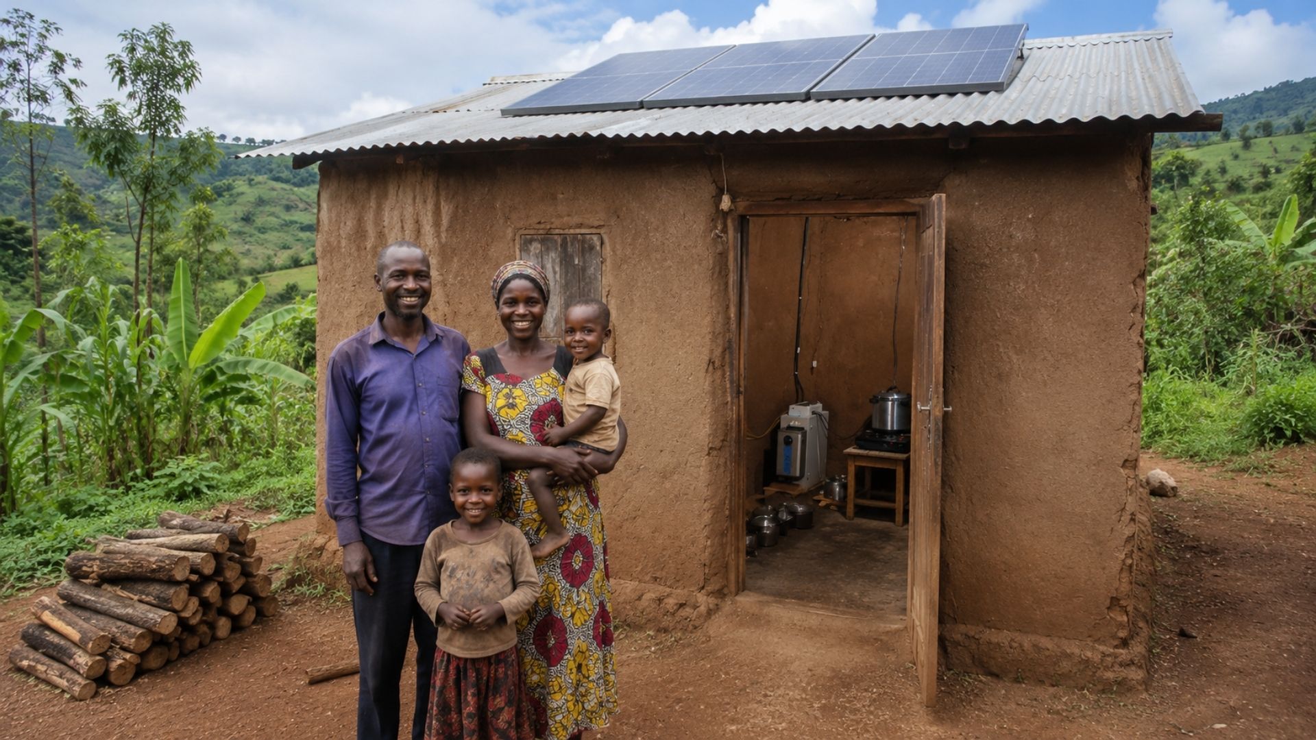 Estudo põe fogão solar e cozinha elétrica em 20 casas de Ruanda: a energia limpa corta a lenha de 3,4 kg para 0,86 kg por dia e limpa o ar da cozinha.