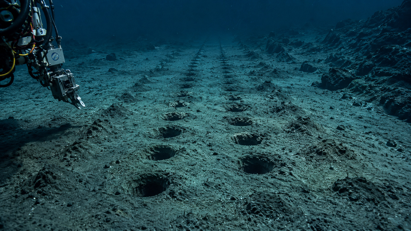NOAA registrou fileiras de buracos a 2.540 metros no Atlântico, perto dos Açores, e a origem das marcas no fundo do mar segue sem explicação.
