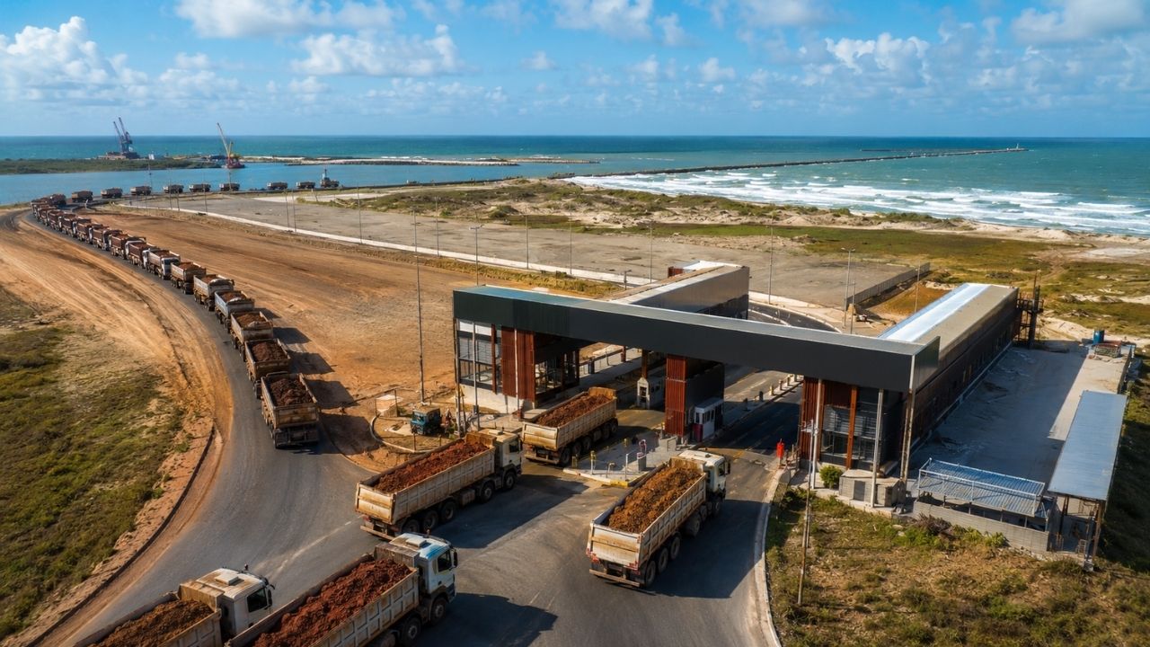 Fila de caminhões no litoral do Piauí antecipa operação histórica no Porto de Luís Correia, onde 120 mil toneladas de minério de ferro extraídas em Piripiri devem seguir para a China (1)