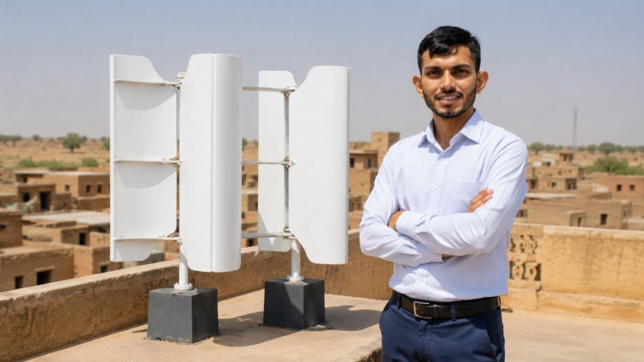 Turbina eólica de alumínio e pás velhas: na Índia, autodidata transformou a invenção caseira na startup de energia renovável Sunwind, presente em 50 países.