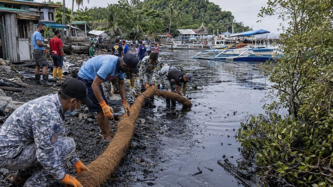 Fibra de coco cria barreiras biodegradáveis contra petróleo no mar, protegendo manguezais e comunidades costeiras.