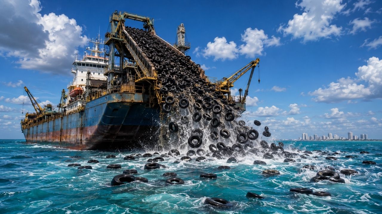 Flórida jogou 2 milhões de pneus no oceano perto de Fort Lauderdale para criar recife artificial, mas furacões espalharam borracha pelo fundo do mar e limpeza iniciada décadas depois (4)