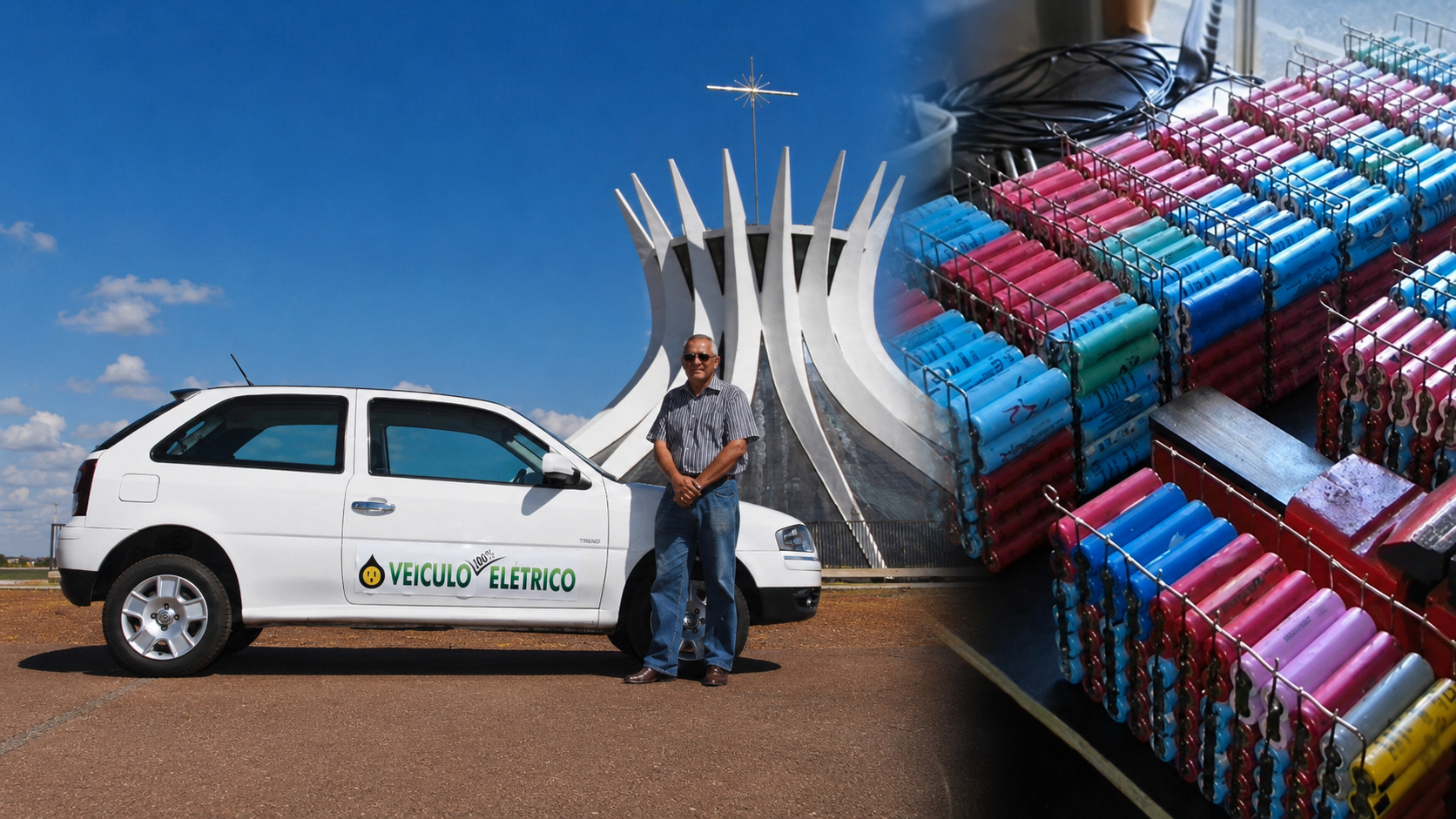 Dois inventores brasileiros transformaram um Gol em carro elétrico caseiro: arrancaram o motor, instalaram 40 baterias de lítio e fizeram o veículo rodar 150 km por R$ 0,07 por quilômetro