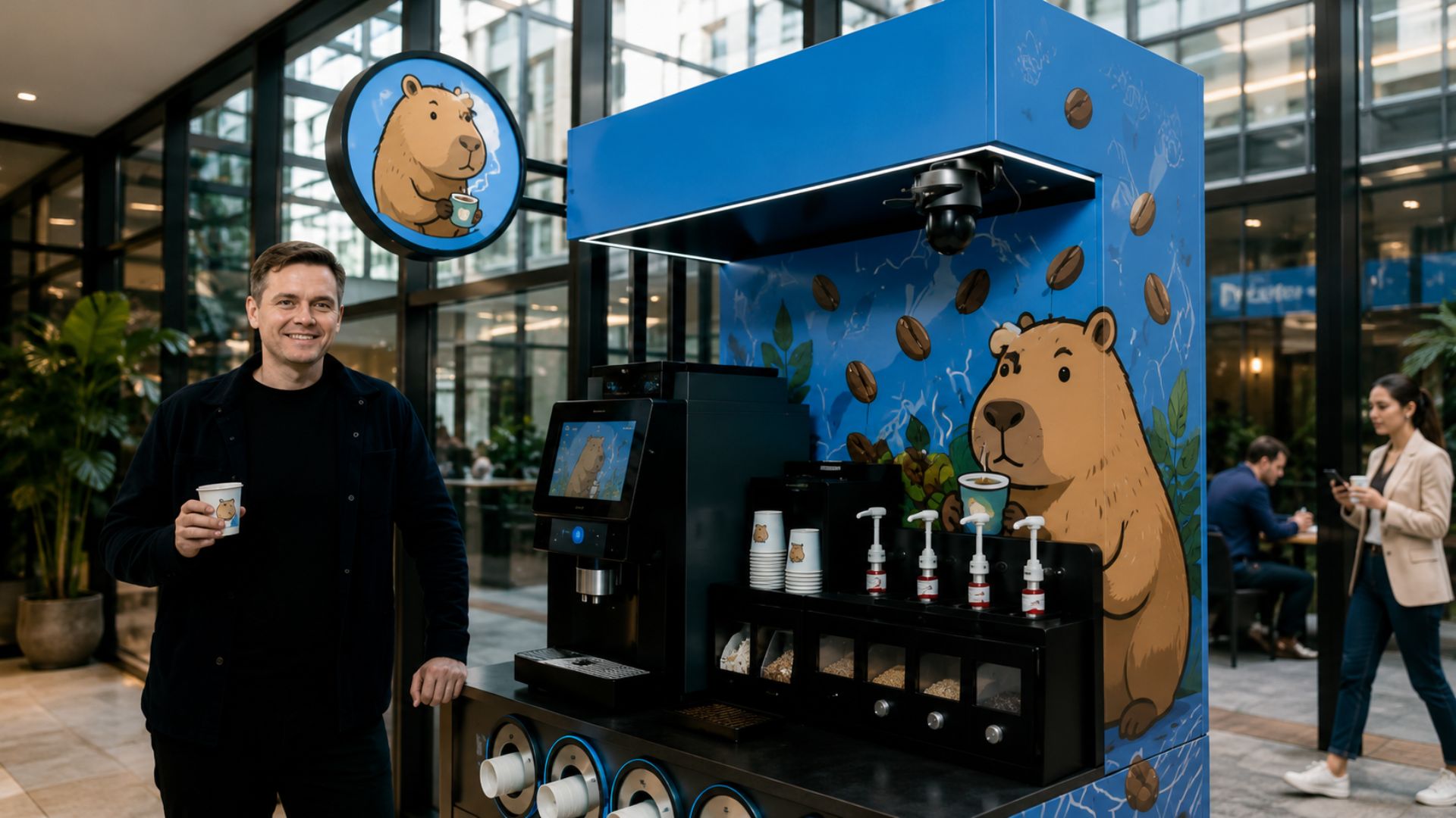Holding russa traz ao Brasil a cafeteria autônoma Capipoint, com capivara como símbolo, e mira 600 unidades de franquia de café até dezembro de 2026.