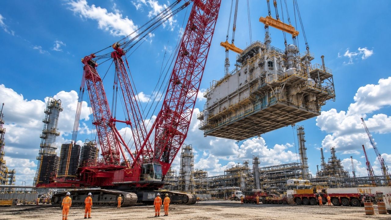 Guindaste gigante levanta até 3 mil toneladas, exige logística especial para chegar à obra e pode transformar operações de 18 horas em apenas 3 horas, acelerando içamentos de plataformas (6)