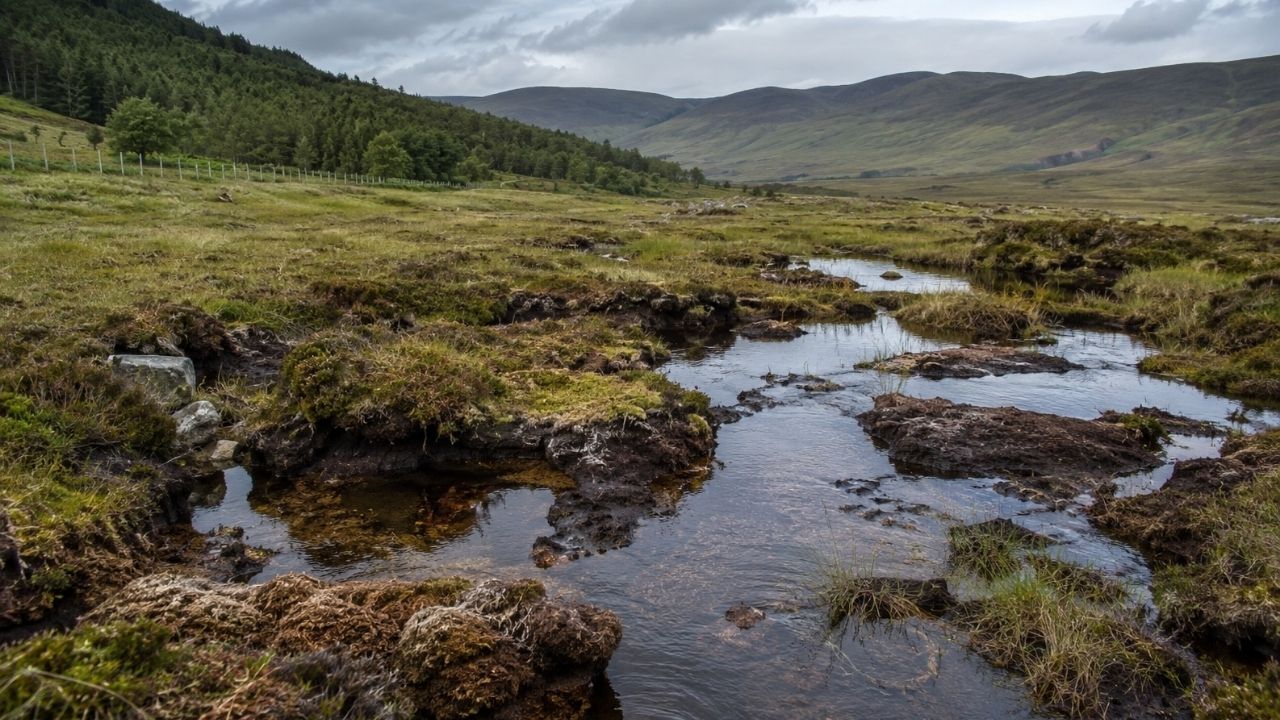 Árvores e árvores nativas em Alladale, nas Highlands da Escócia, recuperam floresta caledoniana.
