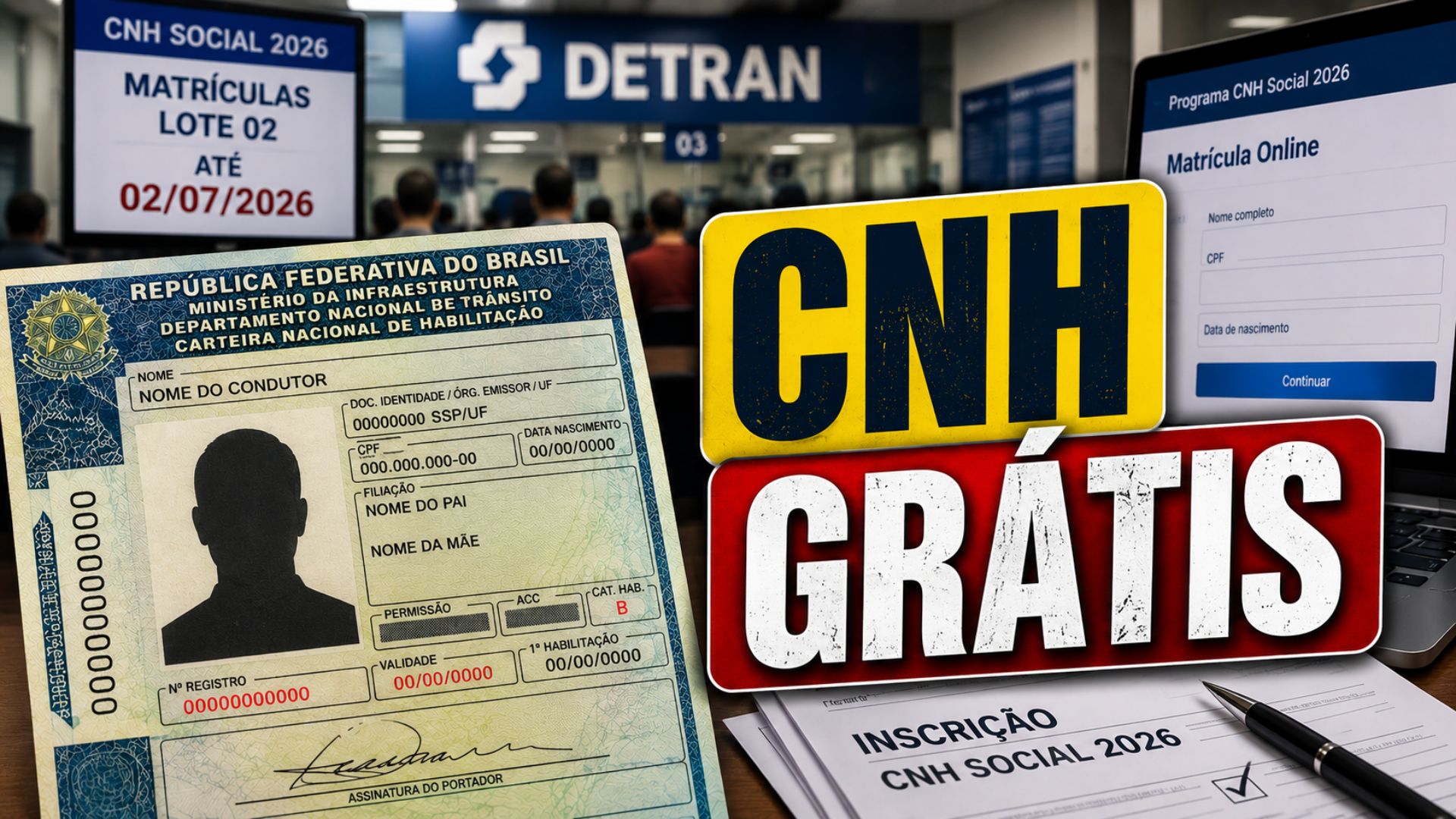 CNH Social 2026 abre matrícula para 3 mil candidatos. Prazo termina em 02 de julho e perda pode cancelar o benefício gratuito.