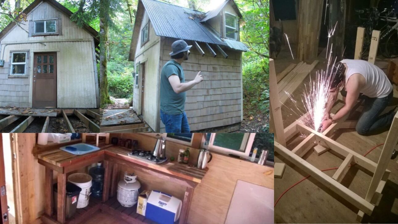 Sem casa própria, Patrick Hutchison comprou cabana abandonada de 10 m² no Craigslist e transformou reforma em nova carreira.