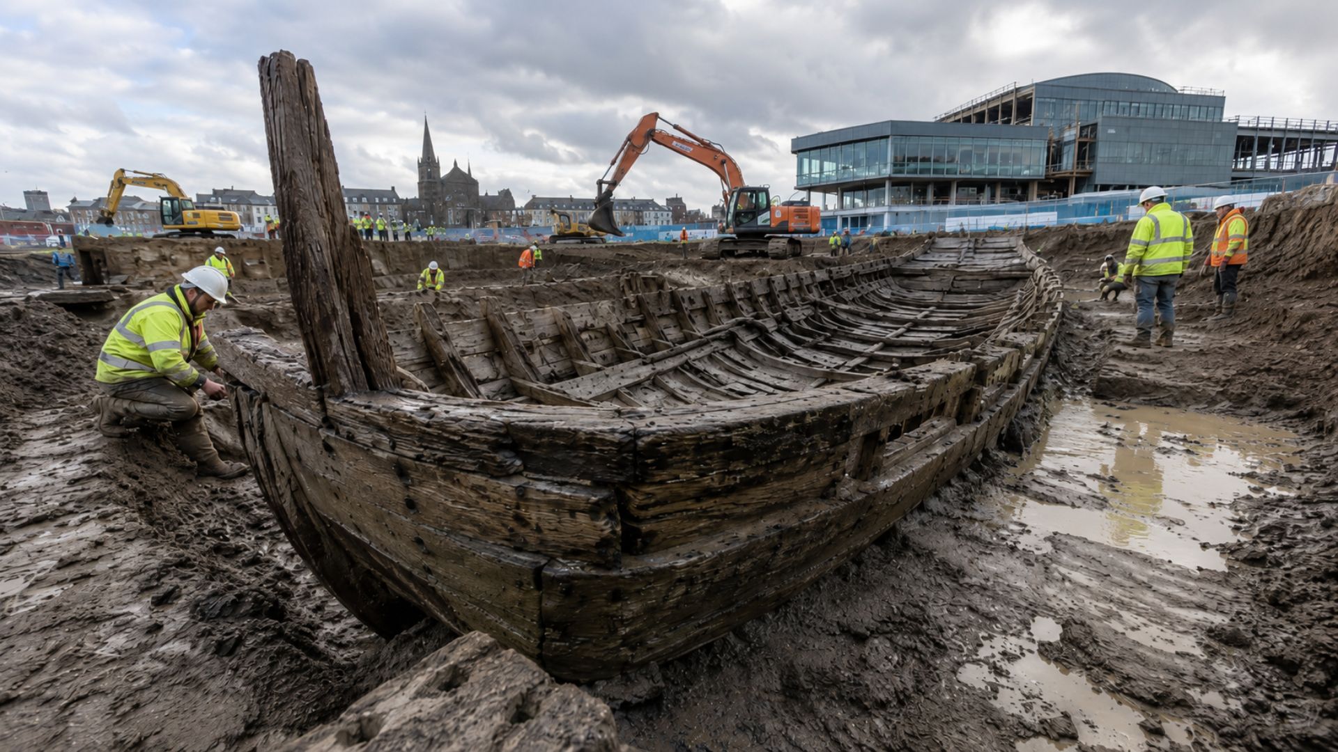 Operários acharam em Newport um navio medieval preservado na lama do Rio Usk, ligado ao comércio marítimo do século XV.