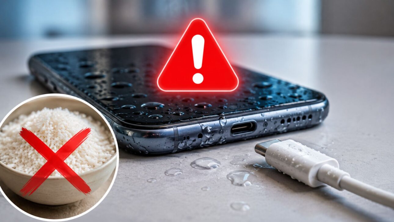 Celular molhou? Veja por que Apple e Samsung desaconselham arroz, calor e recarga antes de secar a entrada USB com mais segurança.