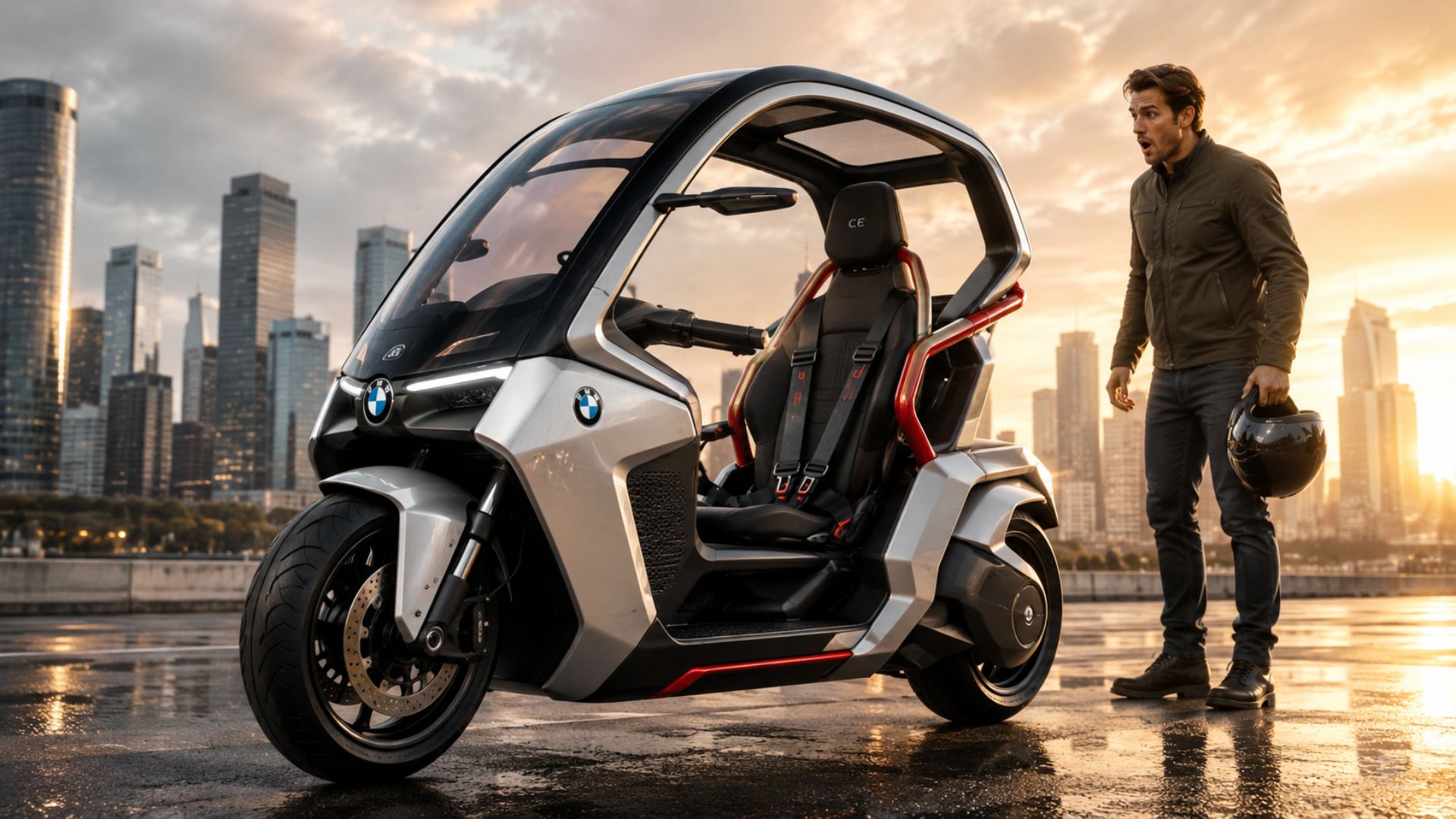 Motocicleta com teto da BMW é registrada no Brasil e chama atenção por sistema que evita quedas, cinto de segurança e proposta sem capacete.