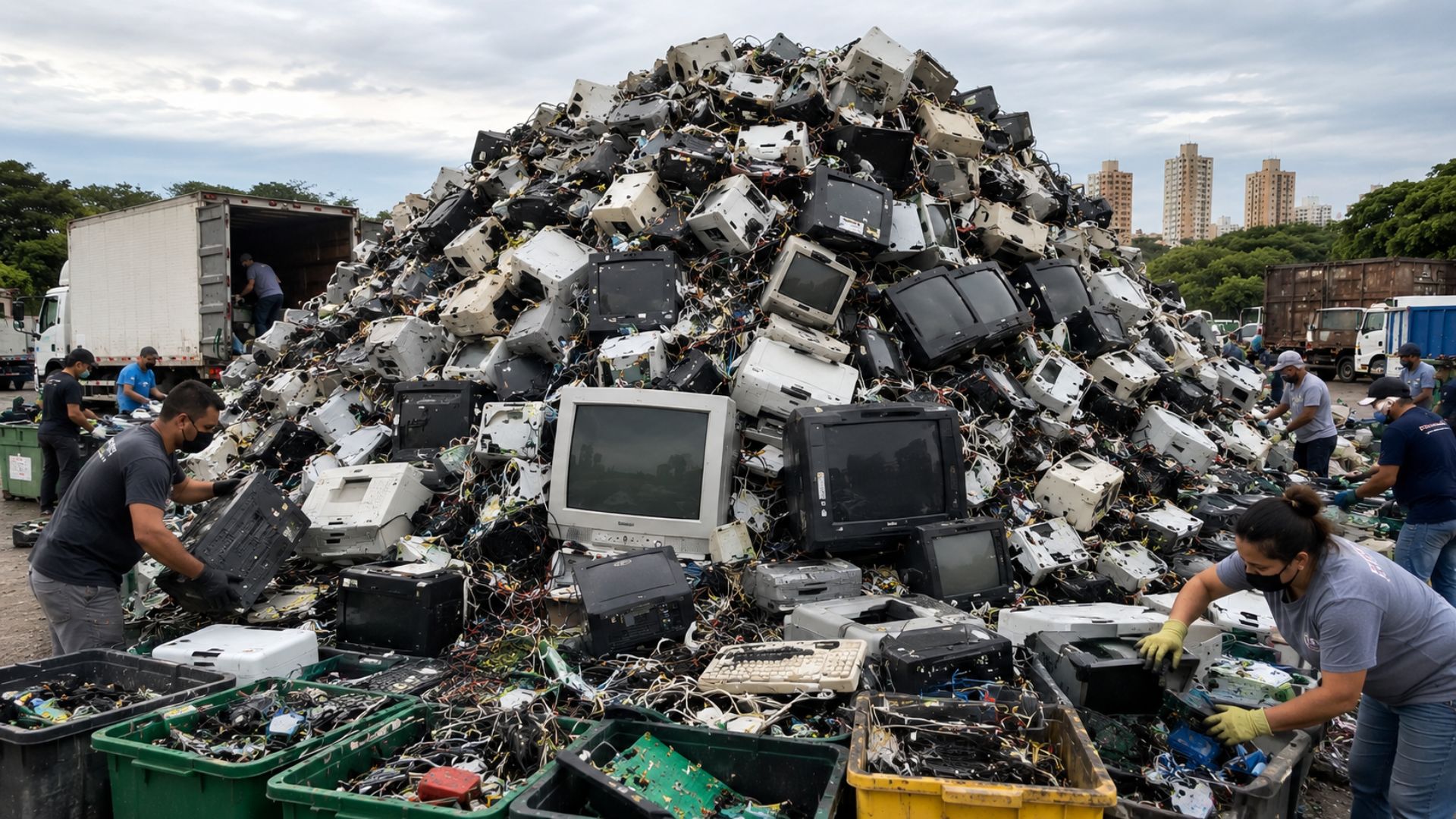 Presidente Prudente recolhe mais de 800 toneladas de lixo eletrônico em mutirão com 300 voluntários e destinação ambiental correta.
