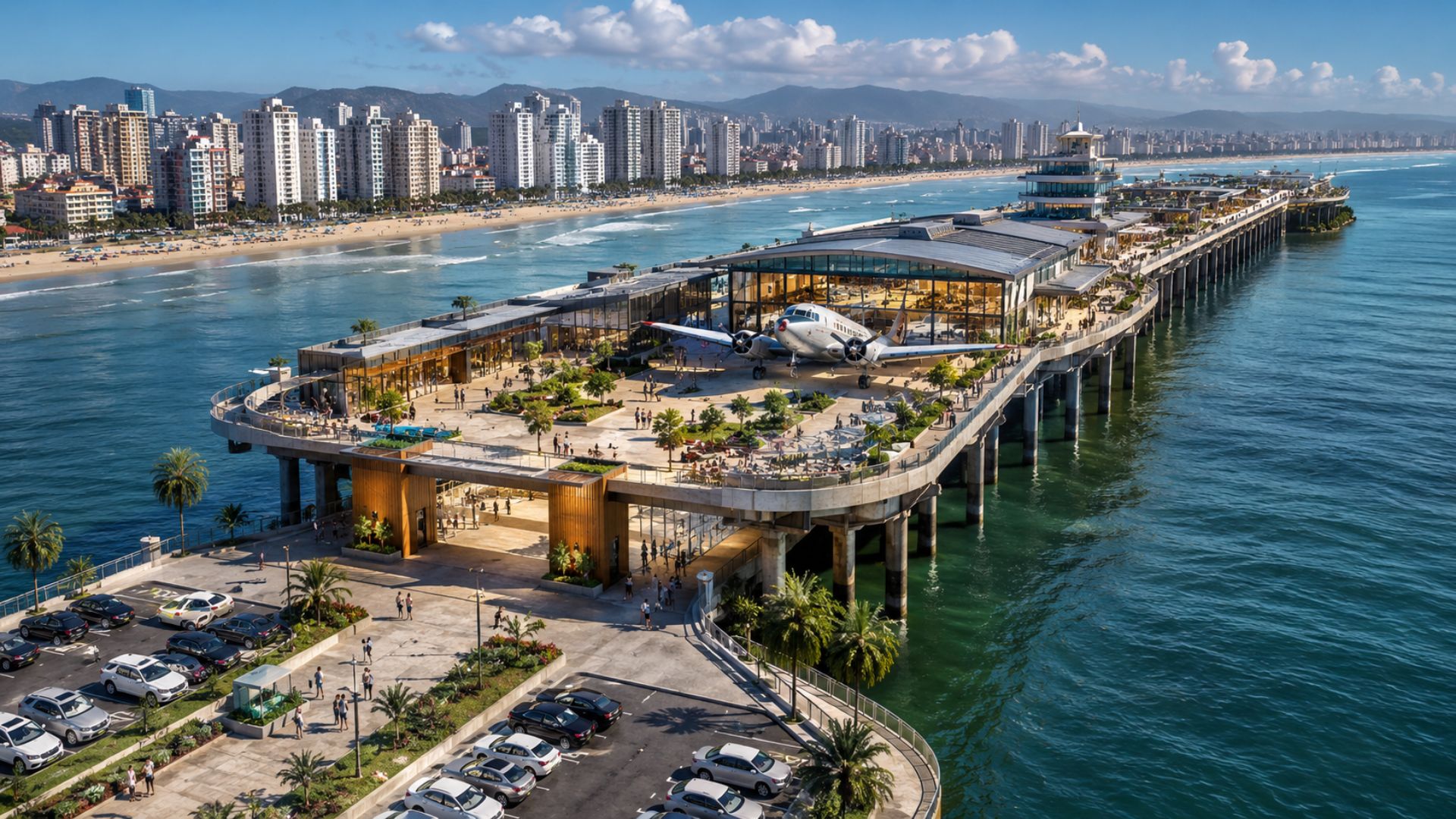 Praia Grande terá píer turístico sobre o mar, museu aeronáutico, estacionamento para 600 veículos e previsão de 3 mil empregos.