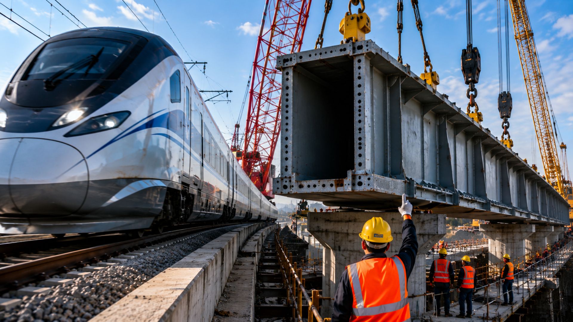 China instala quatro vigas de aço em seis dias, a 16 cm de ferrovia ativa com quase 160 trens diários, segundo a Xinhua.
