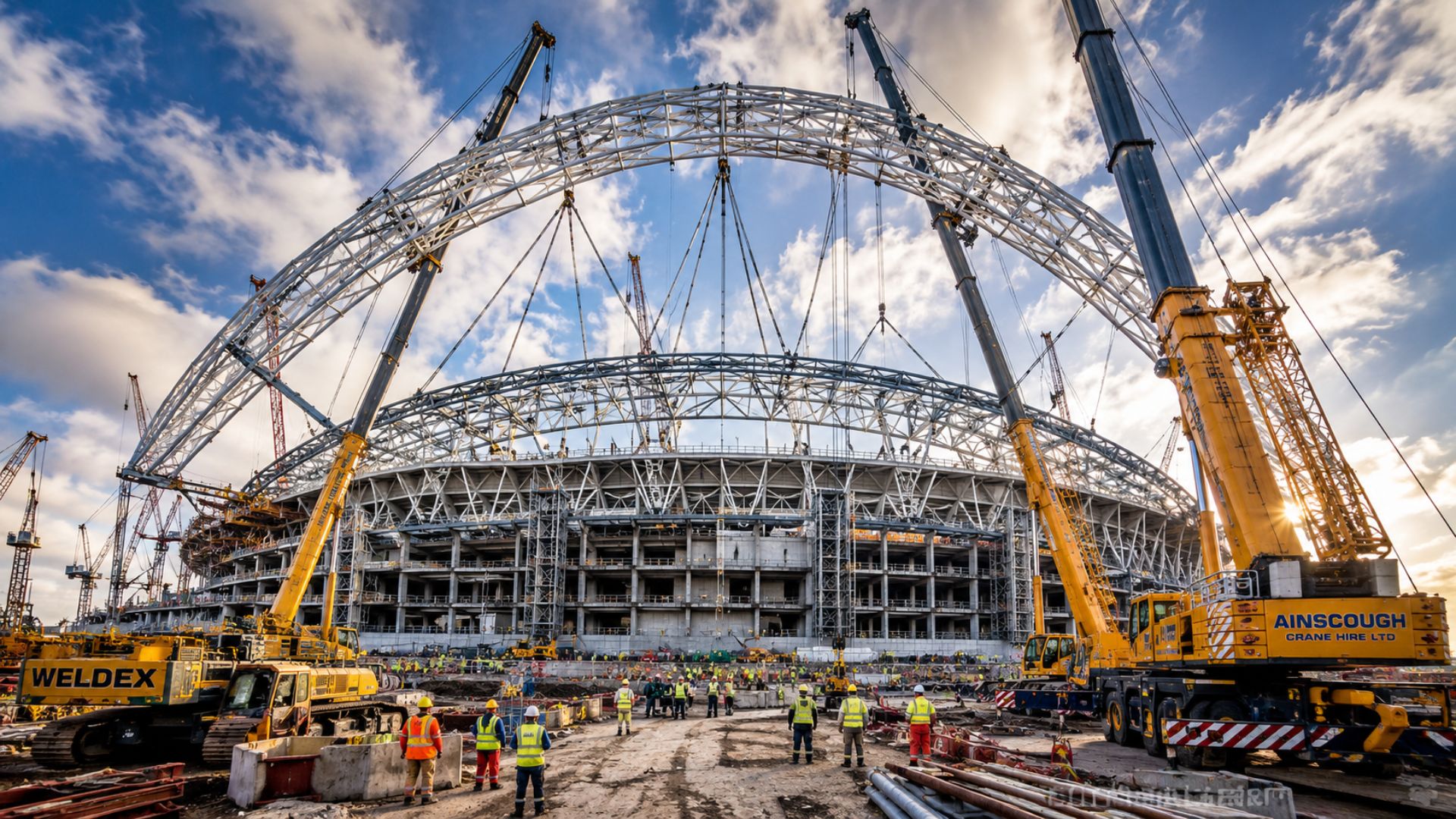 Templo inglês colossal com 90 mil lugares impressiona pelo arco de aço de 134 metros e pelo maior vão livre de cobertura do planeta.