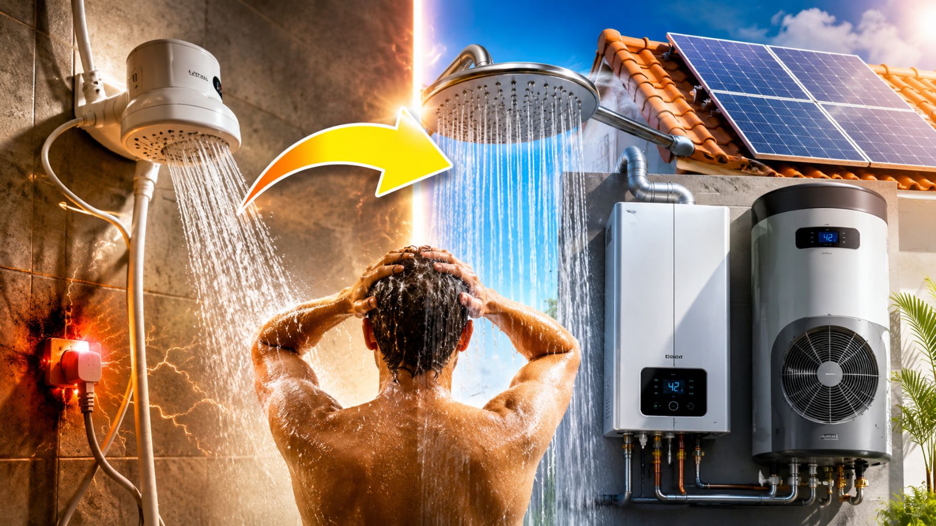 Chuveiro elétrico divide espaço com gás, bomba de calor e energia solar em 2026 para banho mais estável e economia na conta.