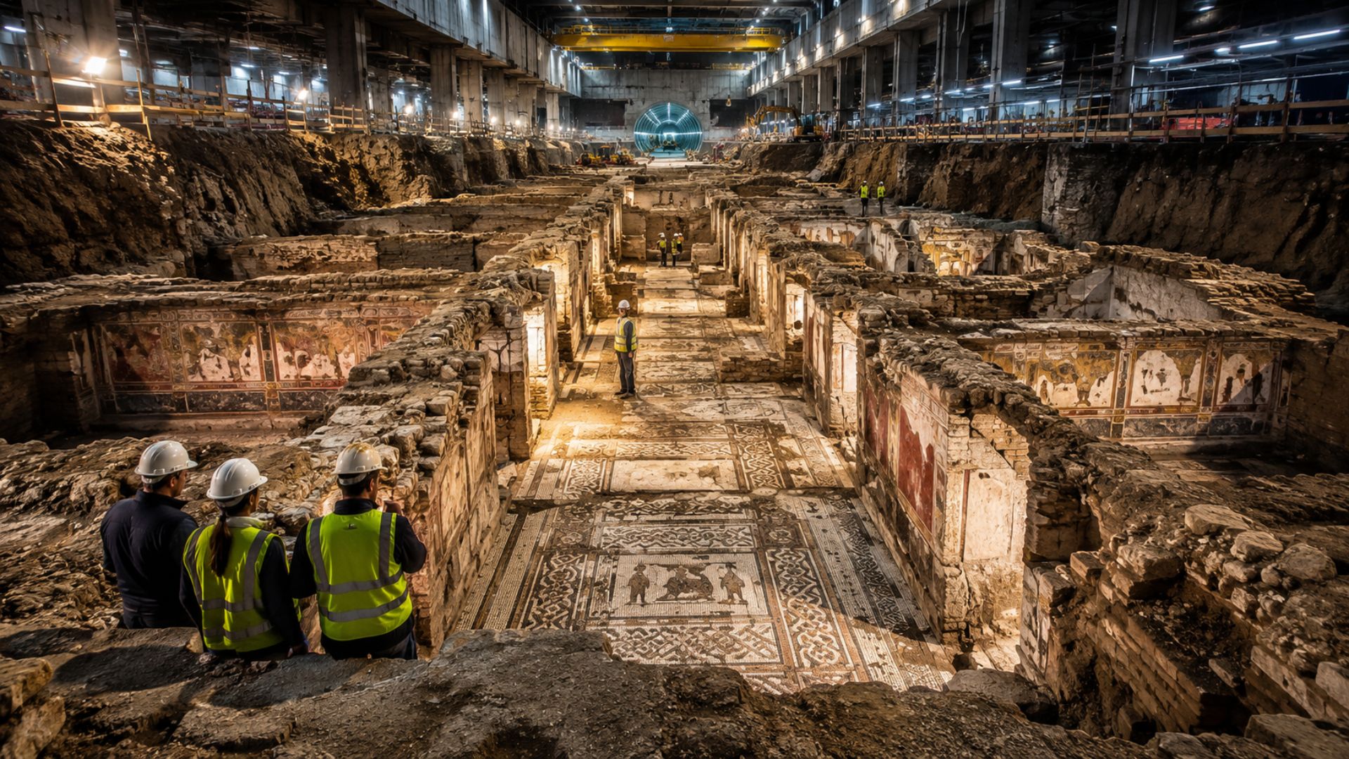 Quartel romano achado sob Porta Metronia mudou obra da Linha C de Roma e revelou mosaicos, afrescos e 39 salas preservadas.
