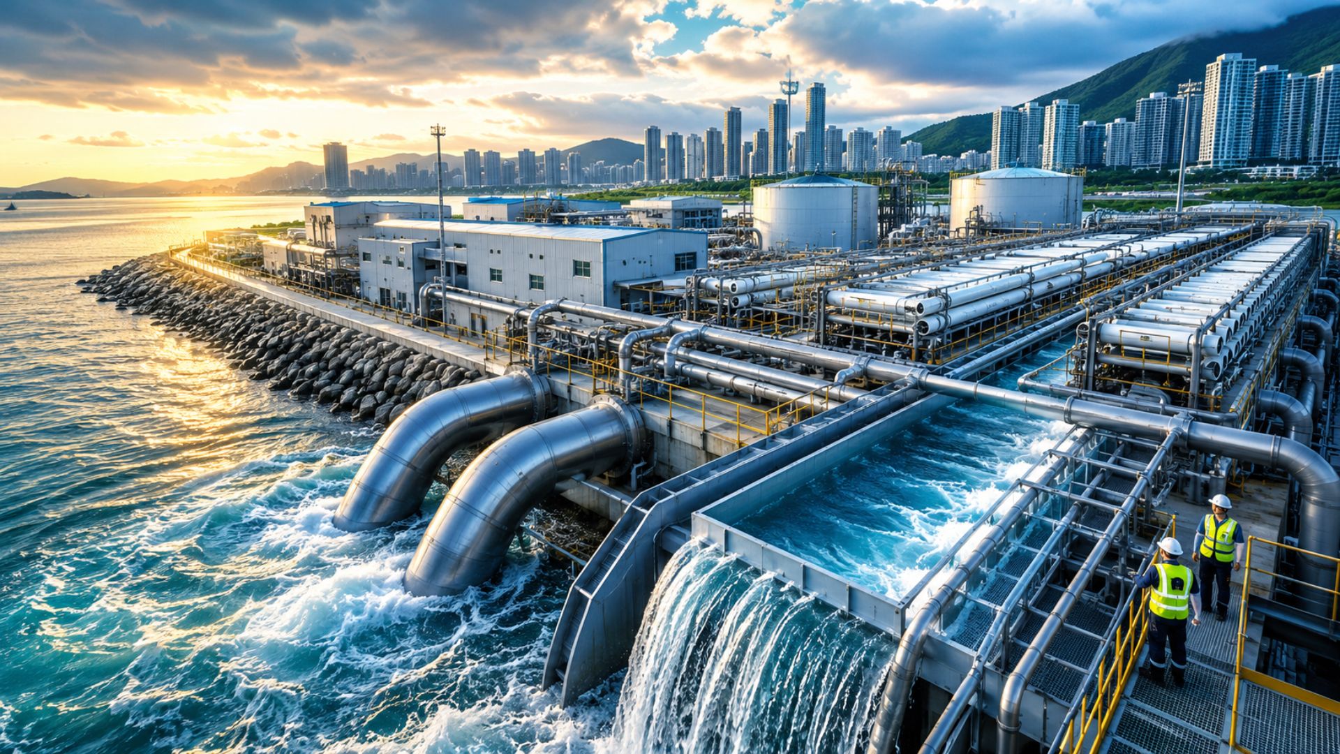 Hong Kong transforma água do mar em água potável com usina de dessalinização capaz de produzir 135 milhões de litros por dia.