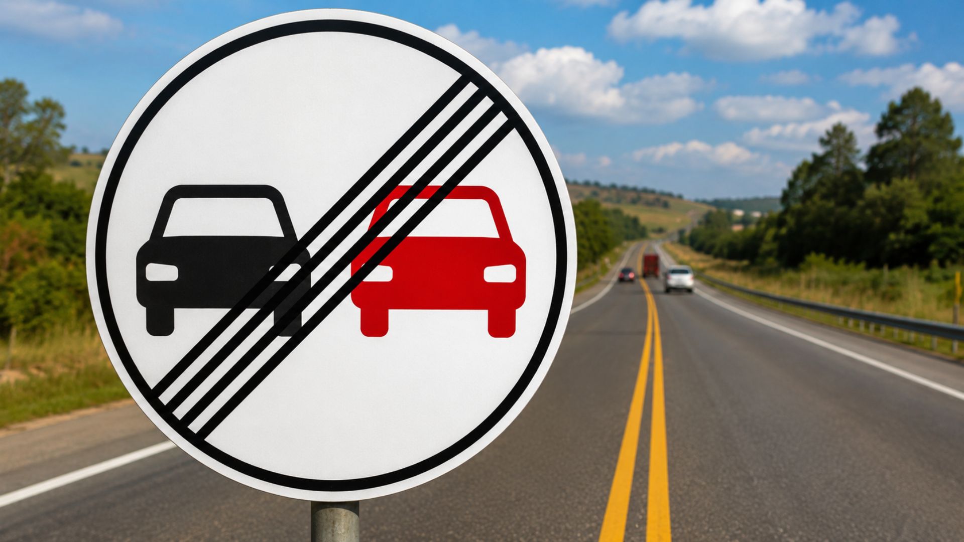Entenda o significado da placa com dois carros e linhas diagonais e veja quando a ultrapassagem continua proibida nas estradas.