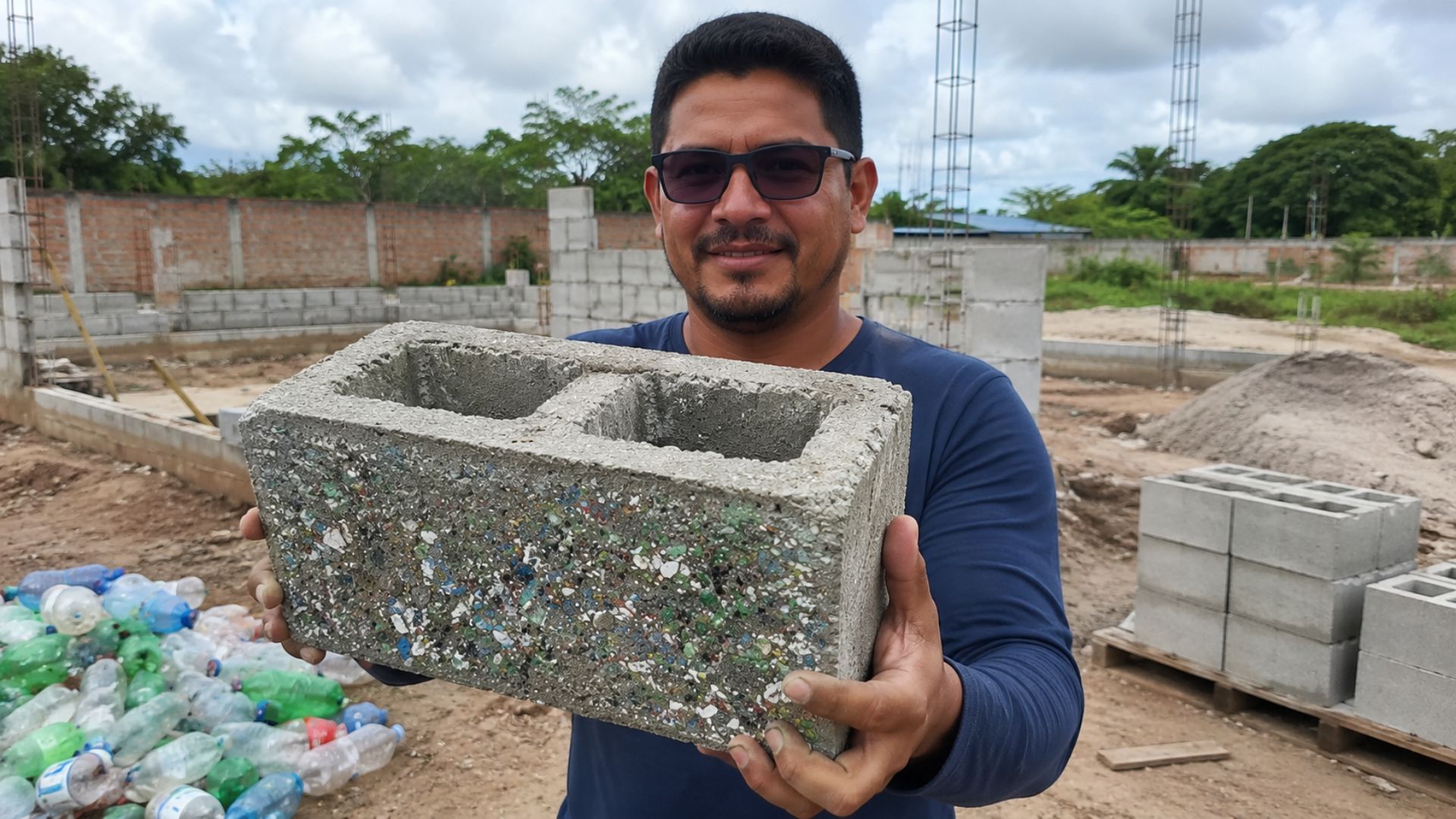 Bloco de concreto com plástico reciclado criado em Roraima reaproveita PET, dispensa argamassa e busca reduzir custos em obras.