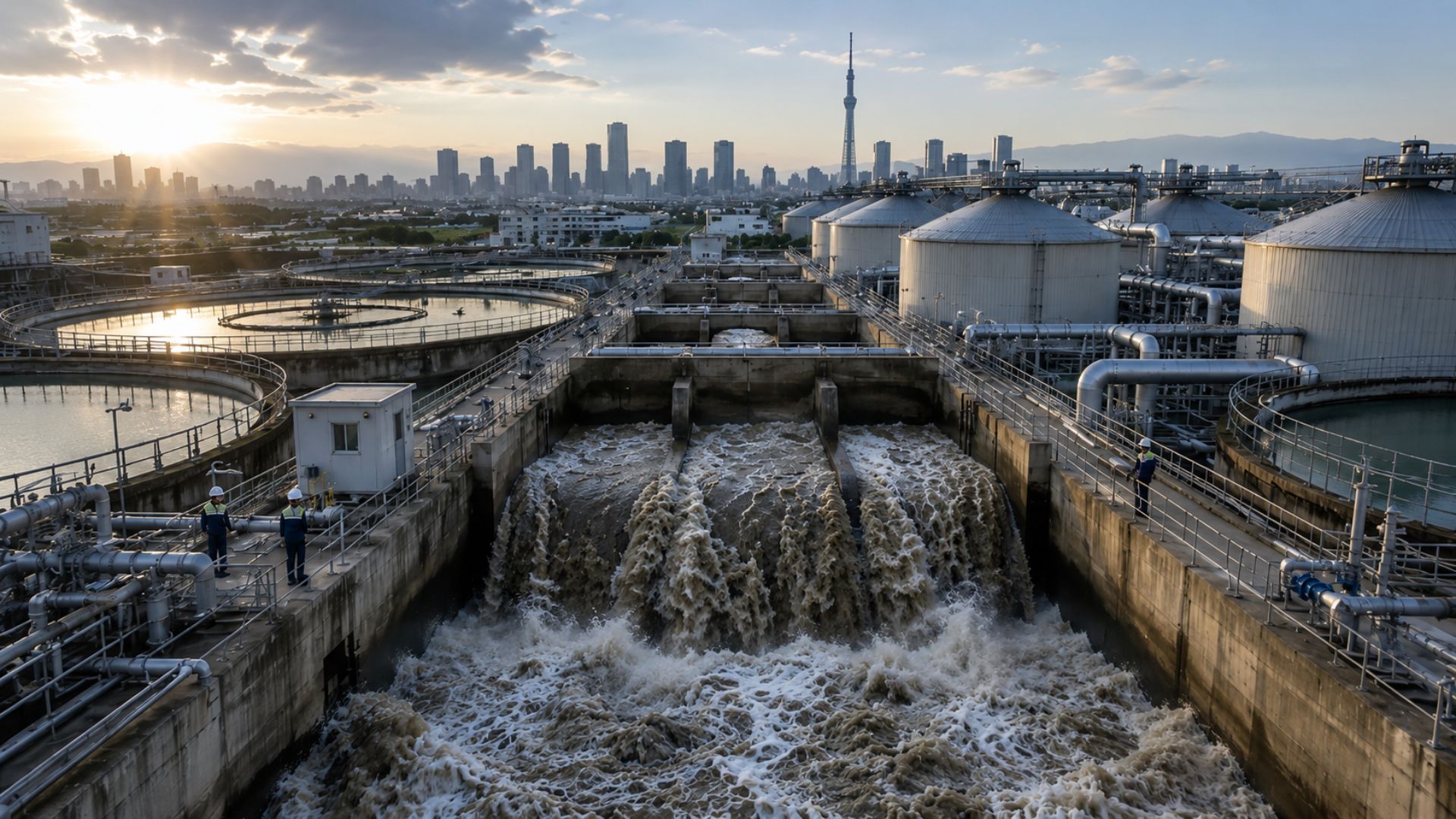 Maior estação de tratamento do Japão transforma lodo de esgoto em gás metano e gera energia para reduzir consumo em Tóquio.