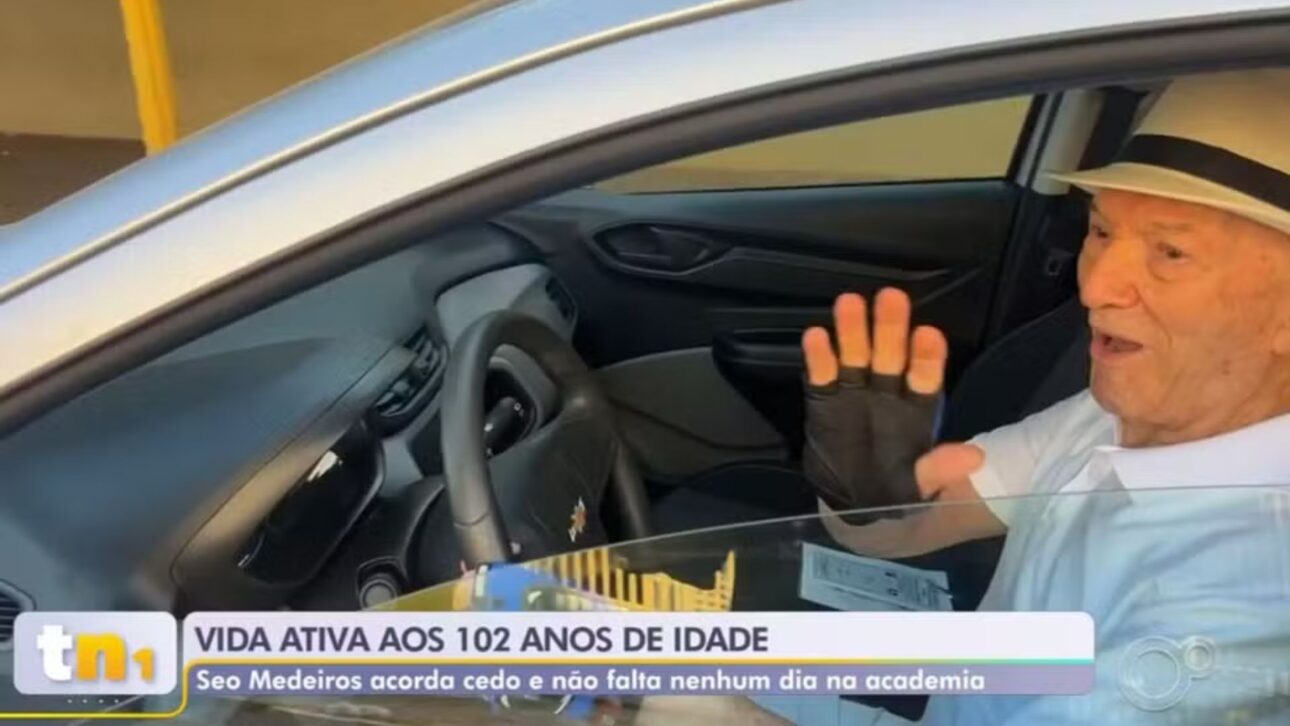 Aos 102 anos, Seu Medeiros dirige sozinho até a academia em Bauru, treina quase todos os dias e inspira autonomia na velhice.