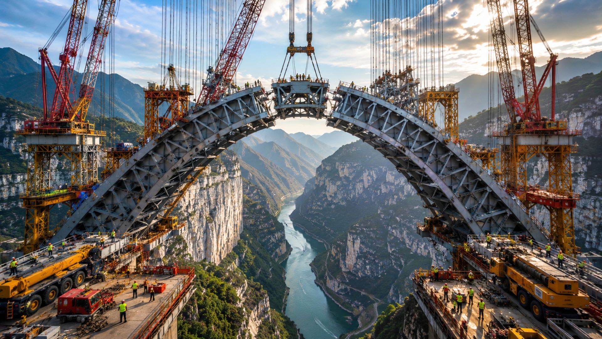 Ponte Fenglai, na China, tem arco de aço recordista de 580 metros, 25,8 mil toneladas de metal e cruza vale a 310 metros.